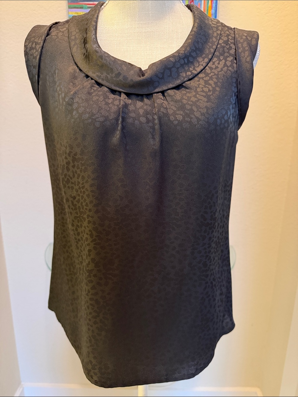 Halogen Black Satin Jacquard Cowl Neck Sleeveless Top